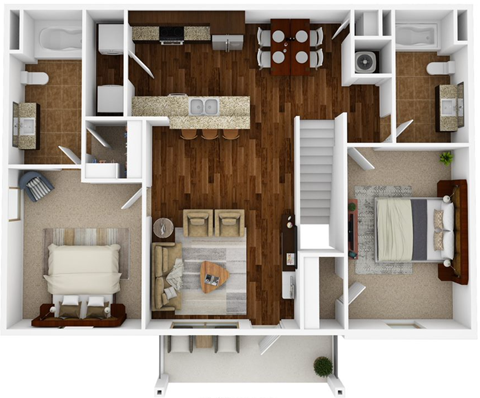 Floor plan for 2 beds, 2 baths, 1088 sqft
